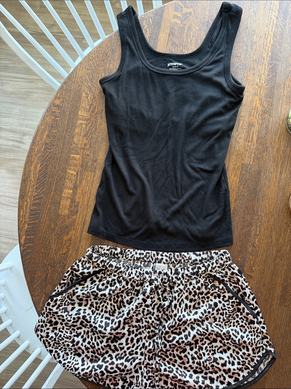 Leopard print sleep shorts with black top